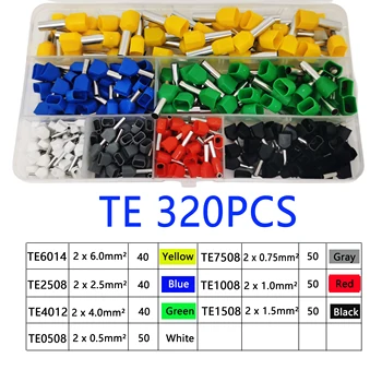 320/900PCS Boxed TE Tubular ขั้วต่อสายไฟคู่,ฉนวนสายไฟ End CRIMPING Terminal Connector, 1