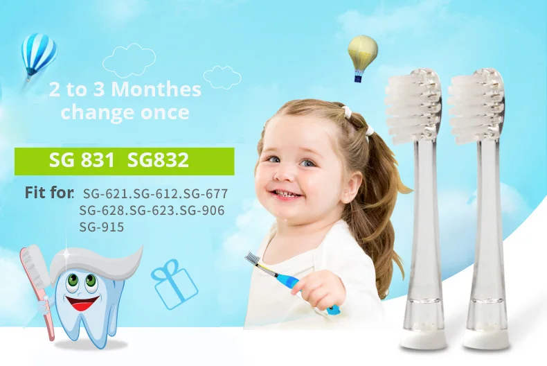 8Pcs Seago Replacement Toothbrush Heads SG-831/832 Soft Bristle Gum Care for Seago Child Electric Toothbrush SG977/EK6/EK7/SG513