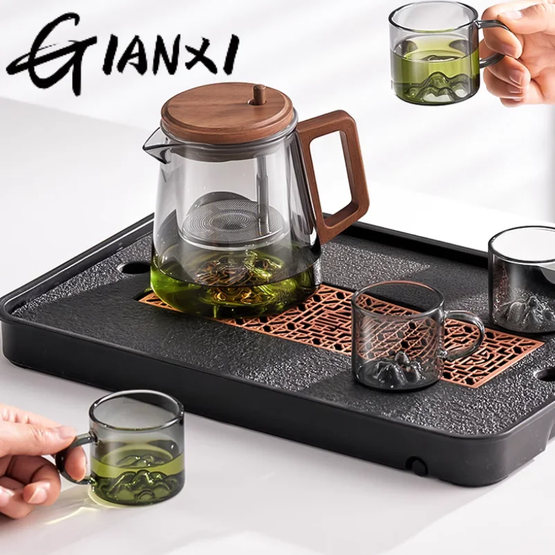 GIANXI Chinese Tea Ceremony Culture Glass Tea Set Large Capacity Water Separation Filter Cup Home Hospitality Teacup Set