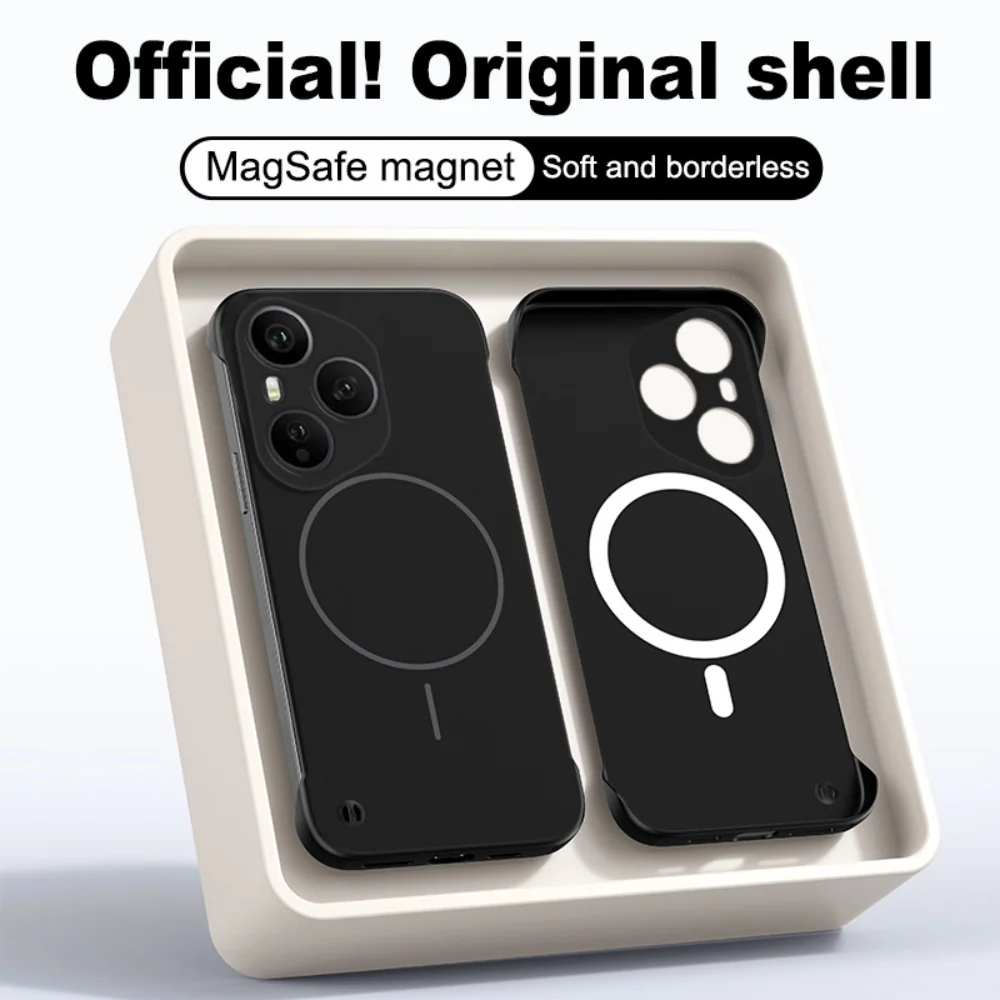 Luxury Frameless Magnetic Phone Case with Wireless Charging and Non-Slip Bumper Cover