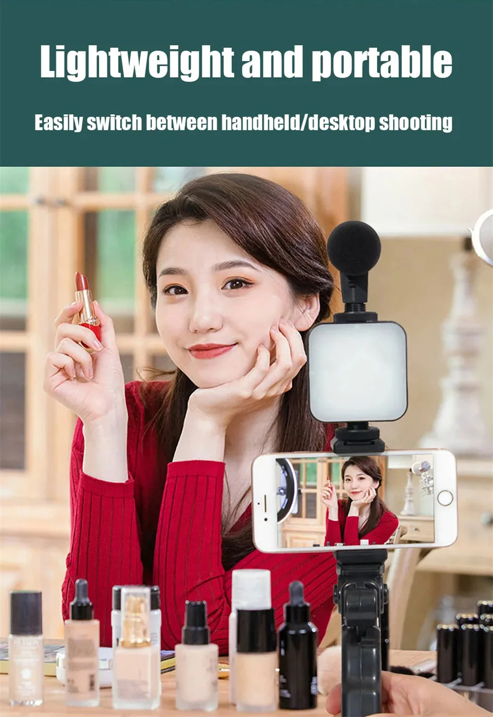 Description Picture 3 of itemSmartphone Vlogging Kit With Tripod Phone Holder Mini Microphone LED Fill Light Starter For TikTok Live Stream Video YouTube