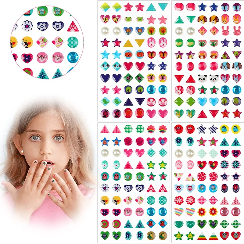 Children Sticker Earrings 3D Gems Girls Sticky Earrings Self-Adhesive Glitter Craft Crystal Nail Decoration Make-up Stickers sticker jewellery toy