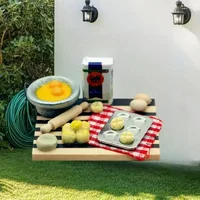 Ensemble de boulangerie pour jeux de rôle pour enfants ; Station alimentaire modèle maison de poupée ; comprend œuf, lait, pain, planche à découper. 3