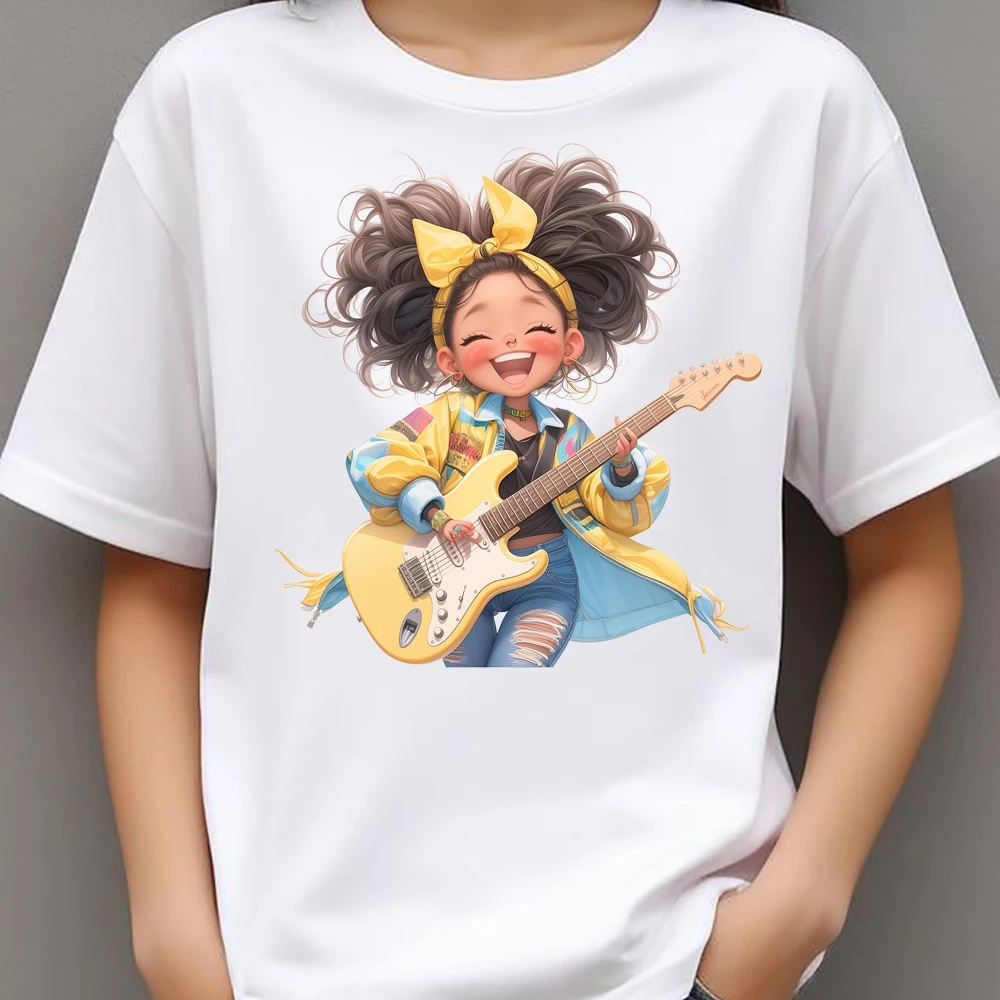Yellow Guitar Music Girl Heat Transfer Patch - Washable Iron-On Sticker for DIY Clothing & T-Shirts
