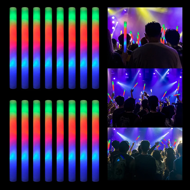 20/40Pcs Light-Up LED Foam Sticks Soft Batons Glow Wands Cheer Flashing  Tube Concert Fluorescent