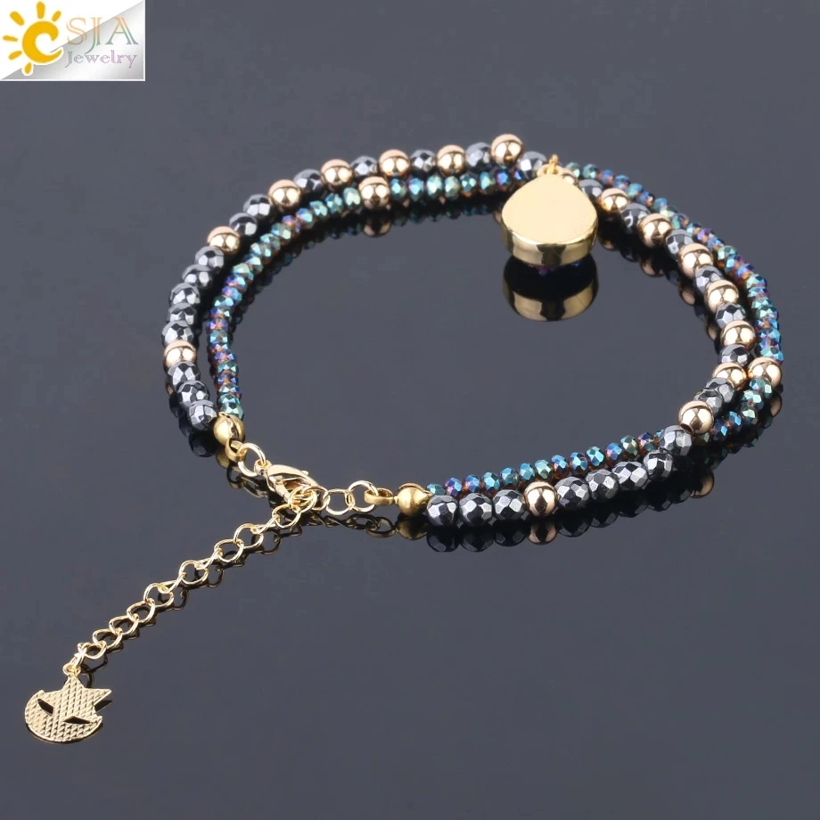 CSJA Natural Stone Hematite Bracelets Geode Druzy Crystal Bracelet Summer Statement 2 Strand Beads Women Jewelry
