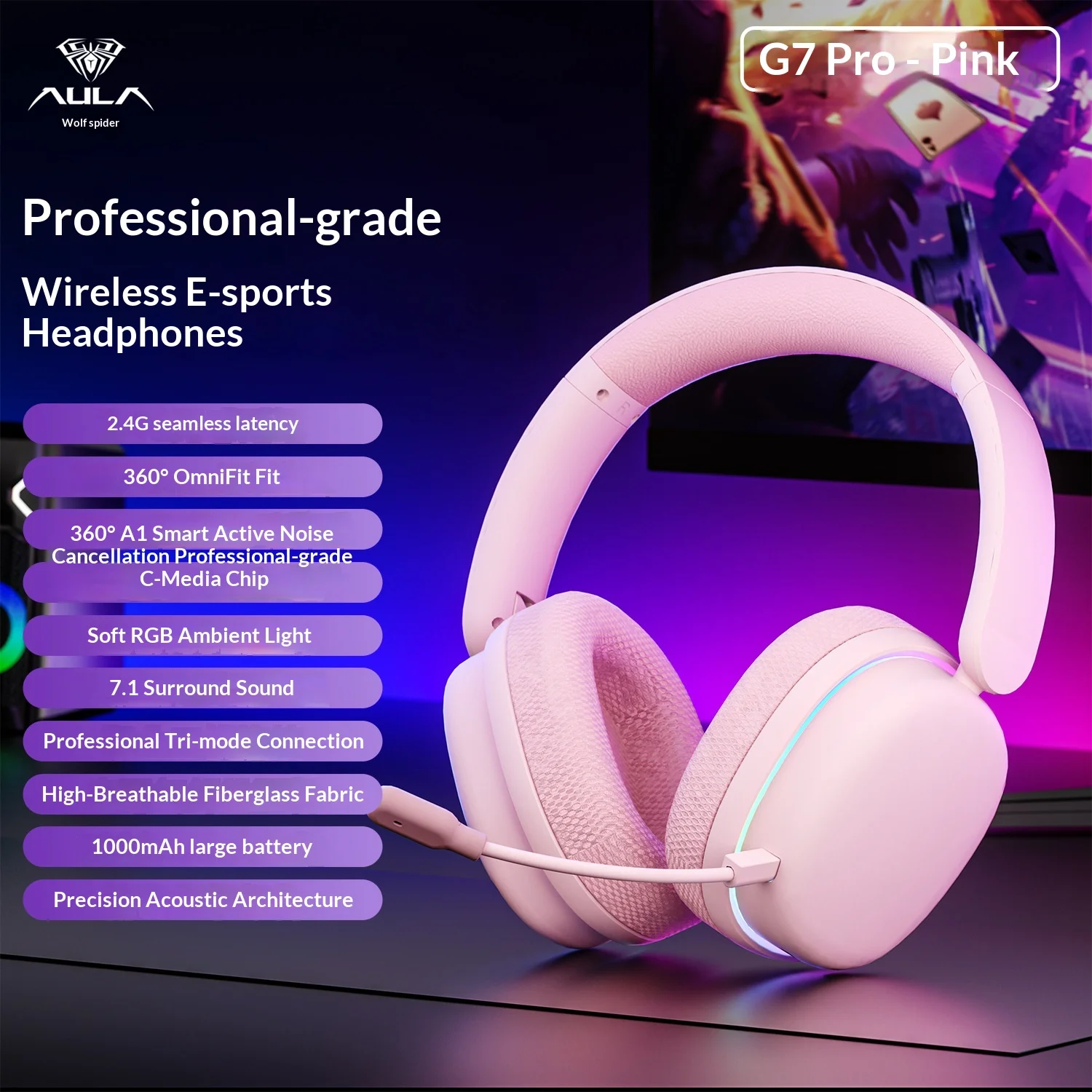 سماعات أذن Aula Wolf Spider G7pro مثبتة على الرأس...