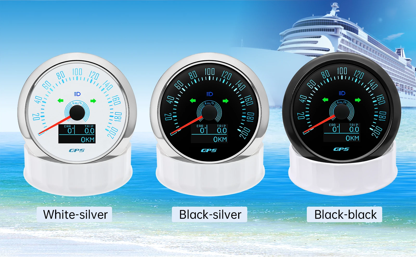 7-Farben-Hintergrundbeleuchtung GPS-Tachometer mit GPS-Antenne 0-160MPH/0-200KMH 85MM Geschwindigkeitsmesser für Auto, Marine, Boot 12V 24V – Detail 5