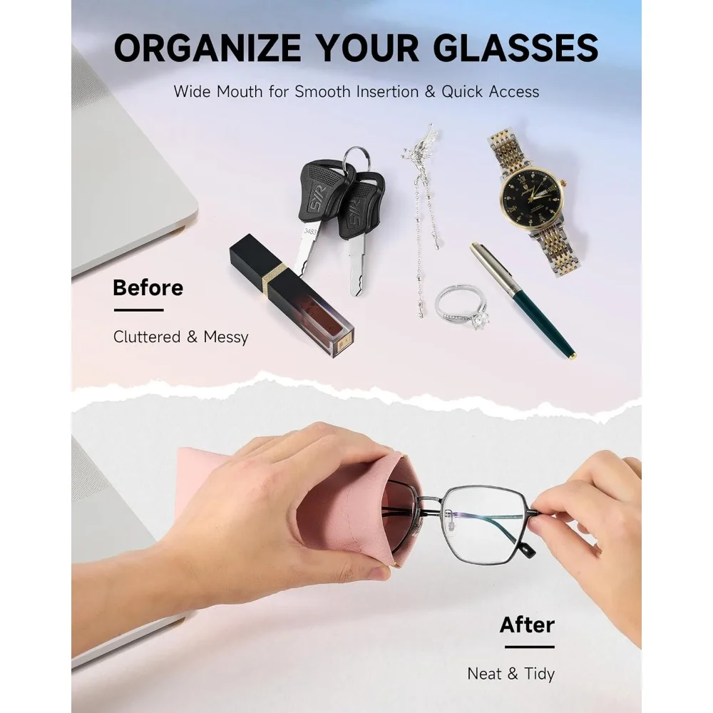Ultra Lightweight Squeeze Top Eyeglass Case with Cleaning Cloth, Portable Soft Sunglasses Case for Men and Women