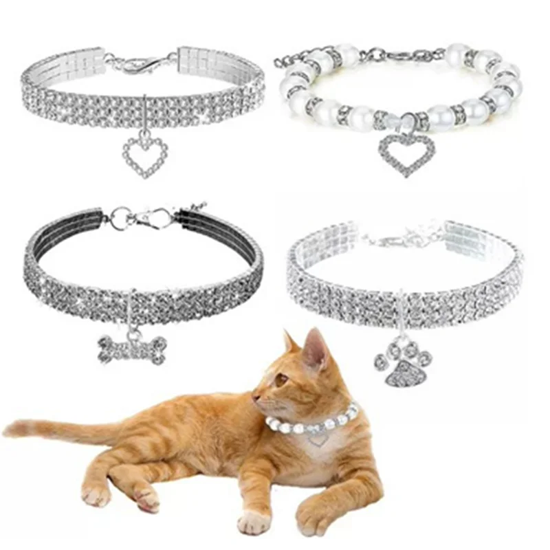 Bling Pet Dog Collar Fashion Bone Pendant Crystal Diamond Cat Collars
