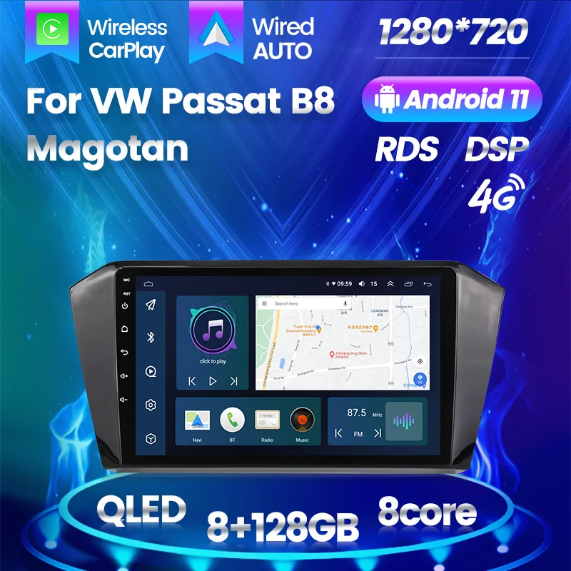 

Android 11 Car Radio Multimedia Player Stereo For Volkswagen Passat B8 MAGOTAN 2017-2018 GPS Navigation 8G+128G Wireless Carplay