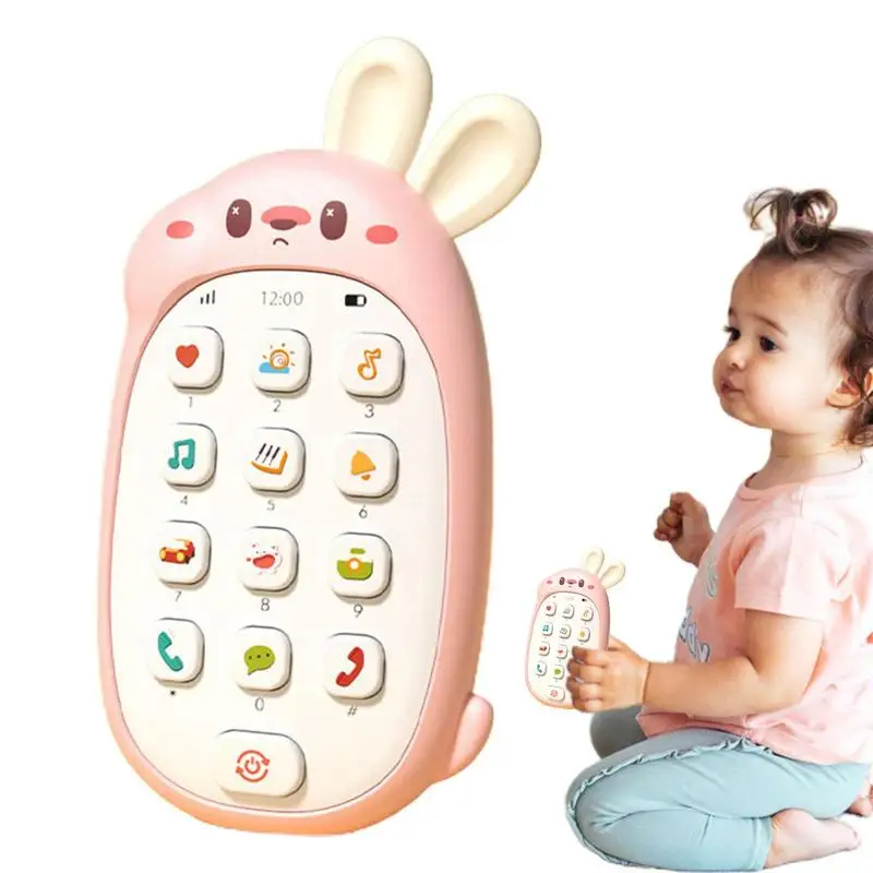 

Kid Toy Phone Cute Bunny Shape Chewable Ear Kid Phone Toy Battery Powered Educational Toy Multifunctional For Kindergarten Kids