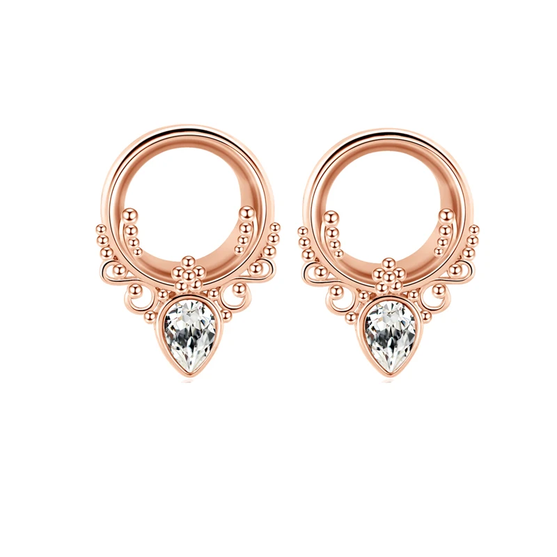 Ear Expander Body Piercing Jewelry 2Pcs Stainless Steel Single Flare Flesh Tunnel Ear Plugs 2-31mm Crystal Ear Stretcher