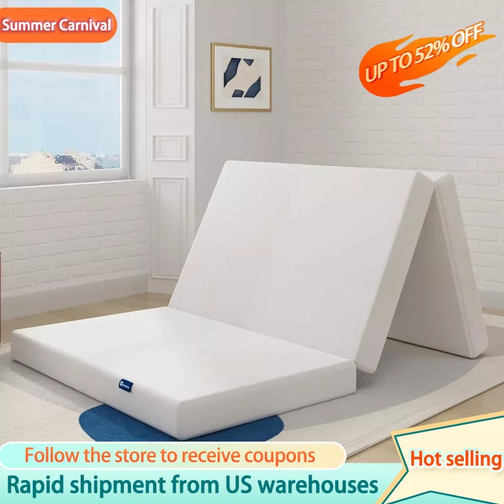 

Складной матрас, 4-дюймовый матрас тройного сложения, полноразмерный складной матрас для помещений, RV/RV Van, путешествия, кемпинг, гостевая комната