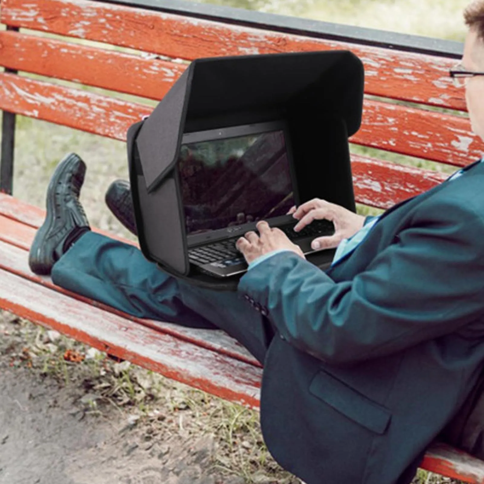 Laptop Sun Shade Lightweight Foldable Laptop Sunshade Bag for Working Outside Computer Privacy Hood Polyester 14.6x10.6in