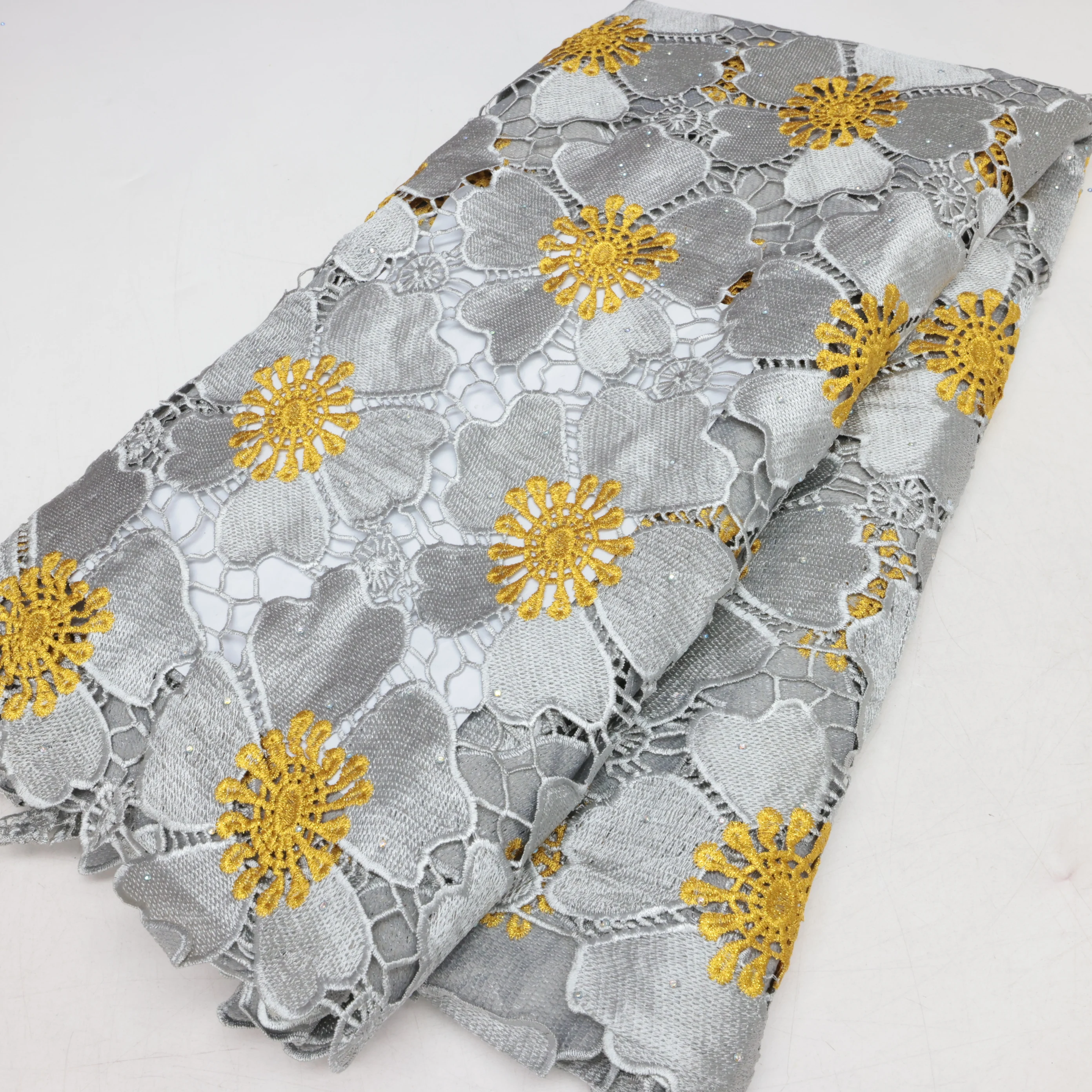 Tissu Africain en Dentelle Guipure avec Trous pour Robes de Soirée de Mariage, Broderie NigWin, Soluble dans l'Eau, 5Yards