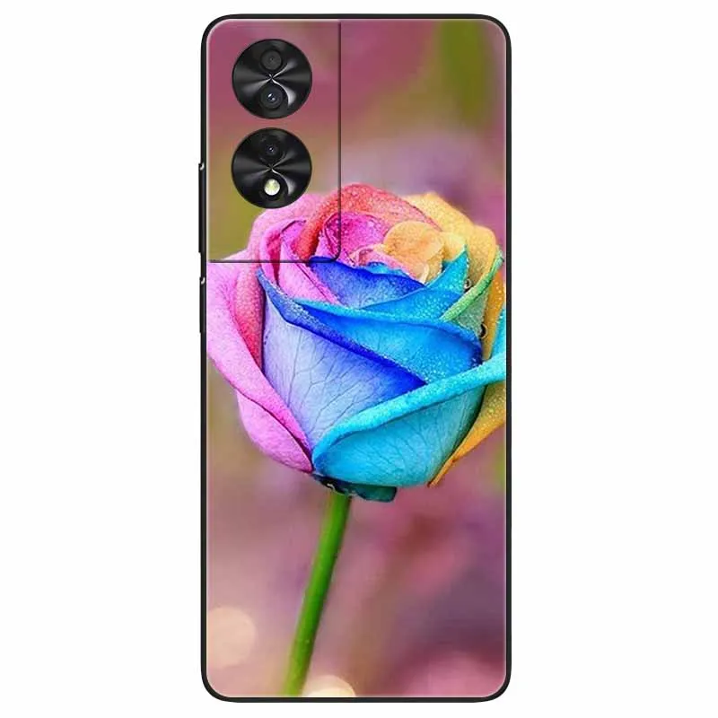 Floral Silicone Soft TPU Phone Cover with Black Bumper