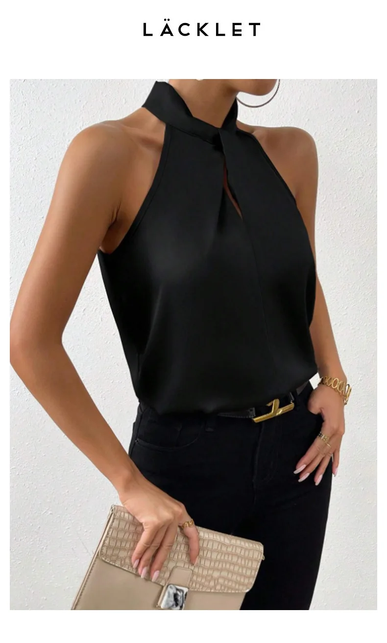 2025 Summer New Women's Vest Halter Neck Satin 20 Colors Sexy Elegant Fashion Top Office Turtleneck Sleeveless Shirt