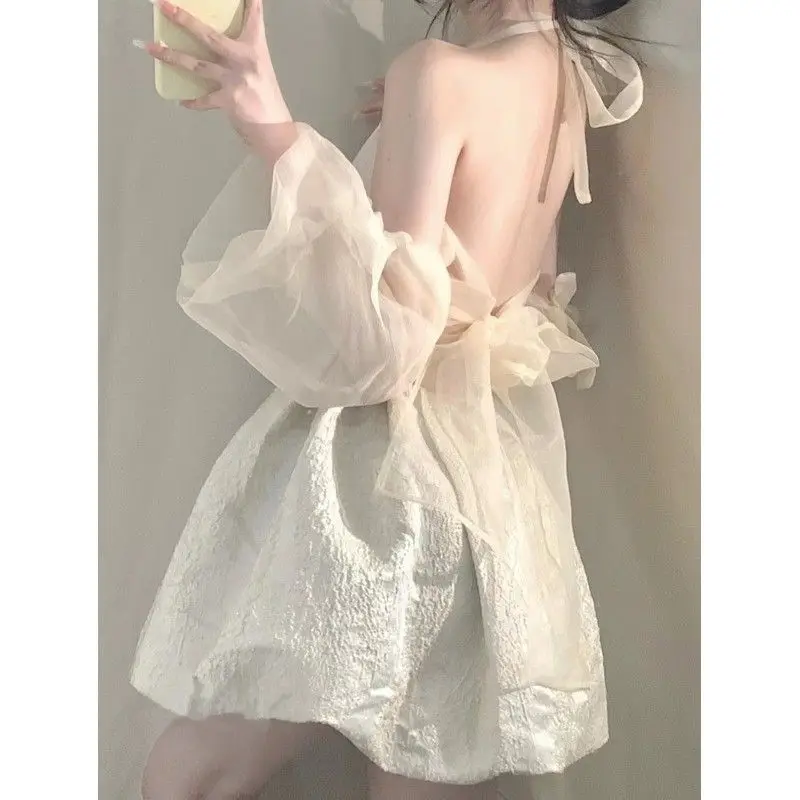 

Sexy Woman Dress Summer Sweet Robe Femme 2023 Vestdios De Mujer Korean Y2k Clothes Backless Bandage Summer Mini Dresses