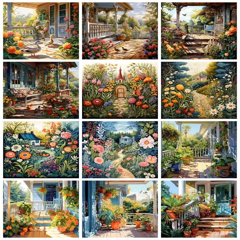 

CHENISTORY Pictures By Number Garden Scenery Kits Home Decor DIY Painting By Numbers Drawing On Canvas HandPainted Art Gift