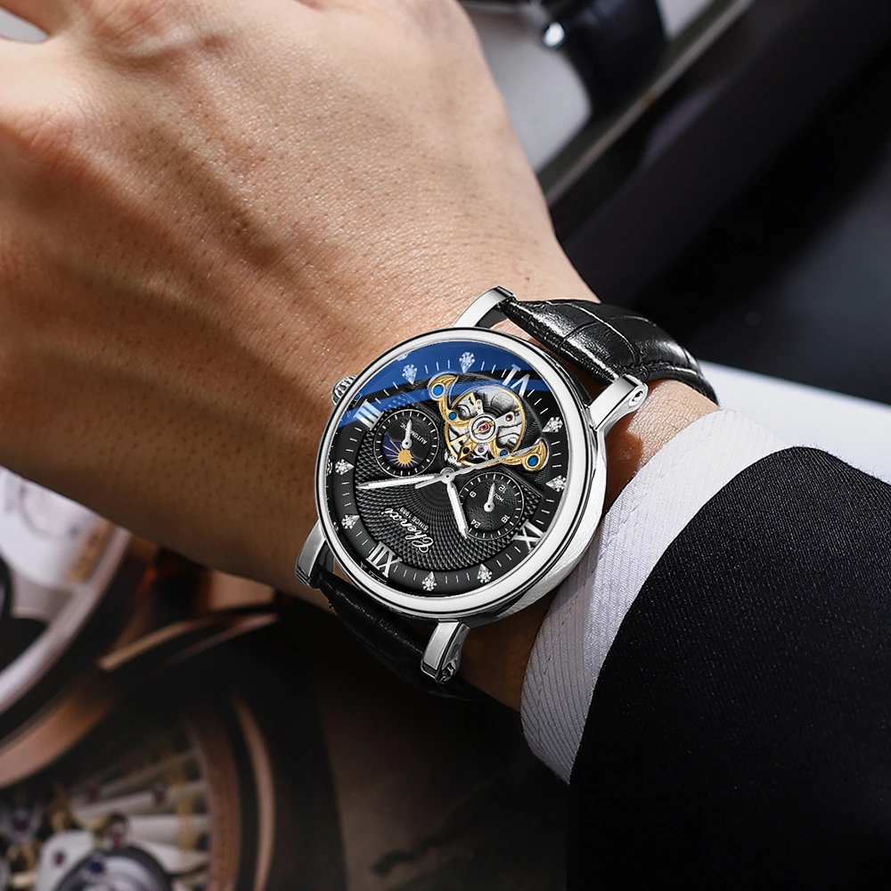 CHENXI orologio automatico da uomo orologi meccanici cinturino in pelle Tourbillon fasi lunari orologi impermeabili per uomo moda di lusso  1511