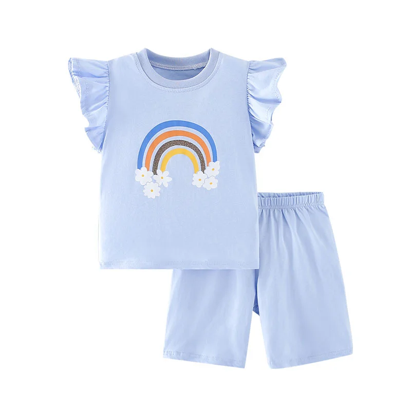 

Jumping Meters New Arrival Rainbow Kids Outfits For Summer Girls Clothing Sets Sleeveless Cute 2 Pcs Baby Fashion Suits