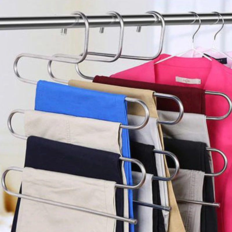 1PC Stainless Steel Pants Rack Five-Layer Multi-Functional Hanger Multi-Layer Pants Storage Rack