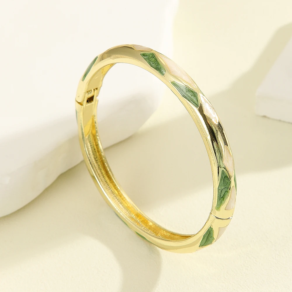 Fashion style gold plated rhombus pattern ellipse enamel cloisonne bracelet bangle jewelry gift item for girls women 2