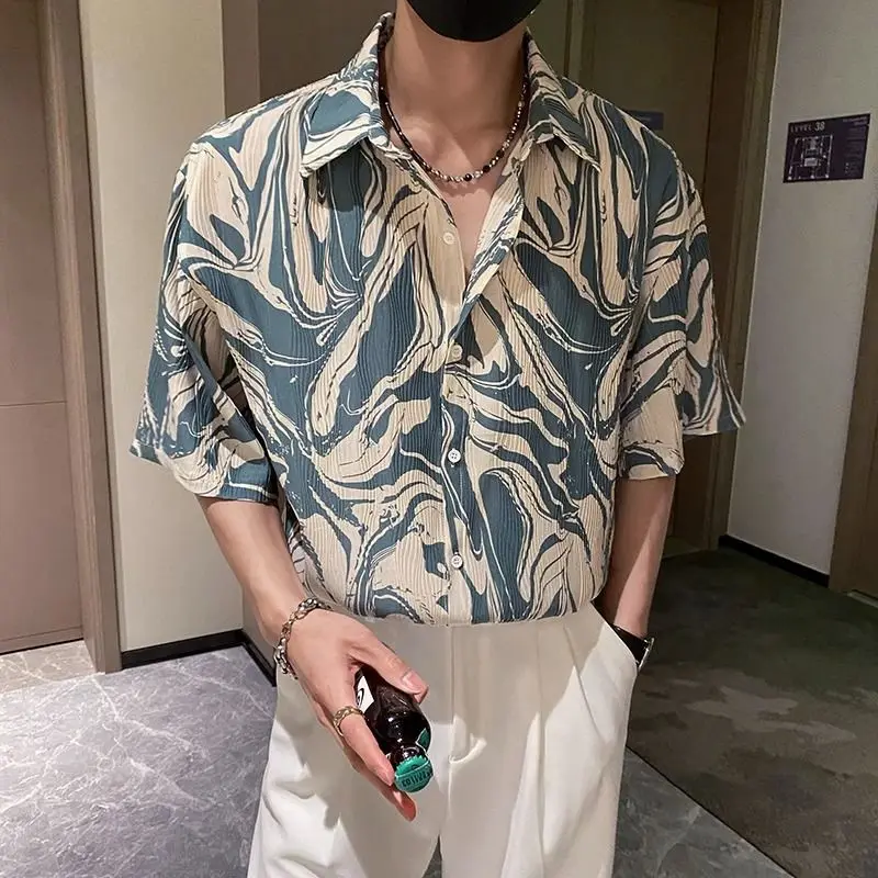 

Summer Boyfriend 2024 New Patchwork Square Collar Button Printing Fashion Comfortable All-match Loose Short Sleeved Shirts
