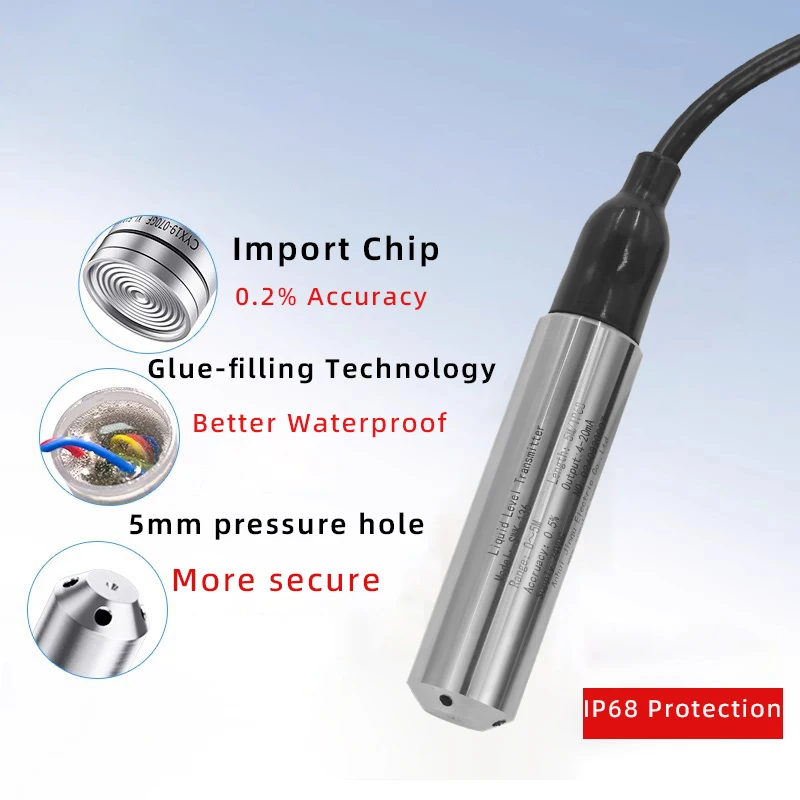 Smart Water Level transmitter 0-500M Range 4-20mA 0-5V 0-10V RS485 Output Liquid Tank Liquid Depth Hydrostatic Level Sensor