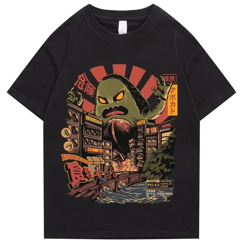 

2024 Men Hip Hop T Shirt Japanese Harajuku Cartoon Monster T-Shirt Streetwear Summer Tops Tees Cotton Tshirt Oversized HipHop