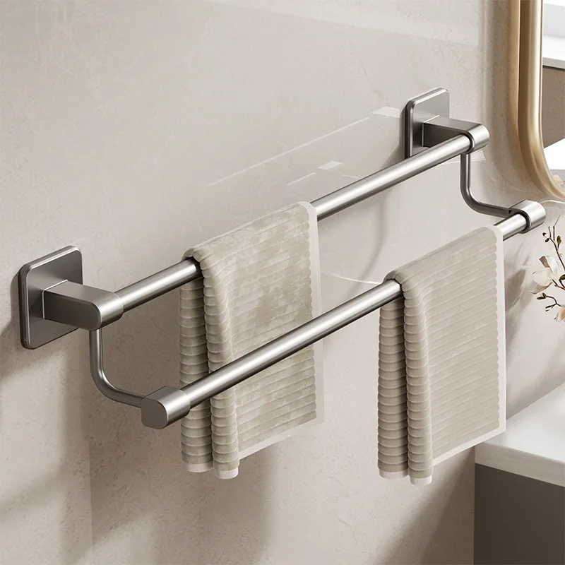 Space Aluminum Towels Rack Stand No Punch Bathroom Towel Holder Supplies Organizer Accessories Towel Bar Rail