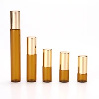 3/5/10ML Amber Glass Roller Perfume Bottle Empty Mini Roll on Gold Black Cap Cosmetics Sample Tube Thin Vials Refillable Bottle 1