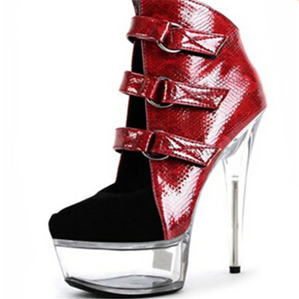

Women's sexy motorcycle Boots thick heel boots sexy 6 inch high-heeled pumps Punk color block 15cm High Heels dance shoes