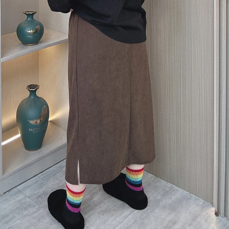 Plus Size Women Skirt Autumn Winter Loose Both Sides Slit Elastic Waist Skirt 66666