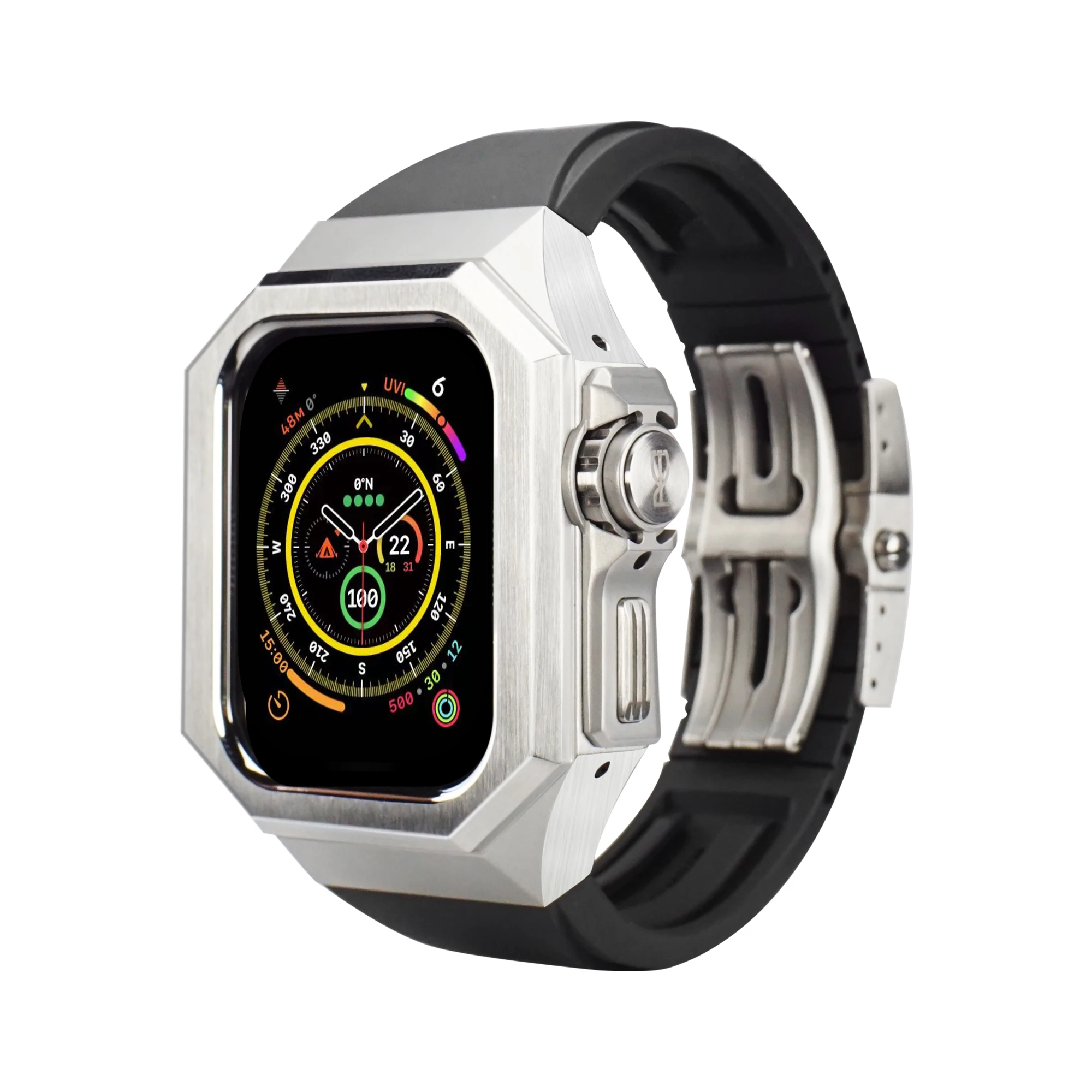 애플 워치용 럭셔리 DIY 수정 키트, 남성용 스테인레스 스틸 케이스 밴드 세트, 고무 스트랩, iWatch Ultra 49mm