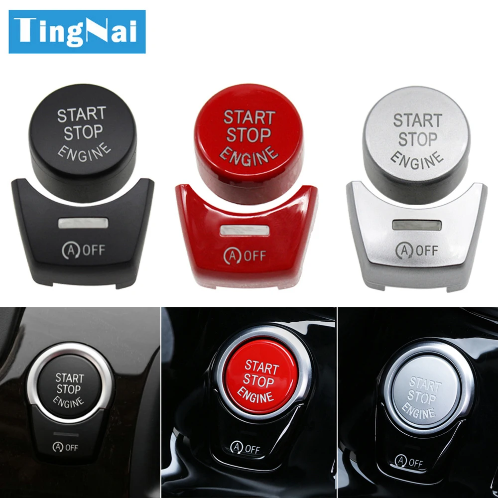 Red Start Stop Engine Push Button Switch Ignition Switch Panel Cover For BMW F 