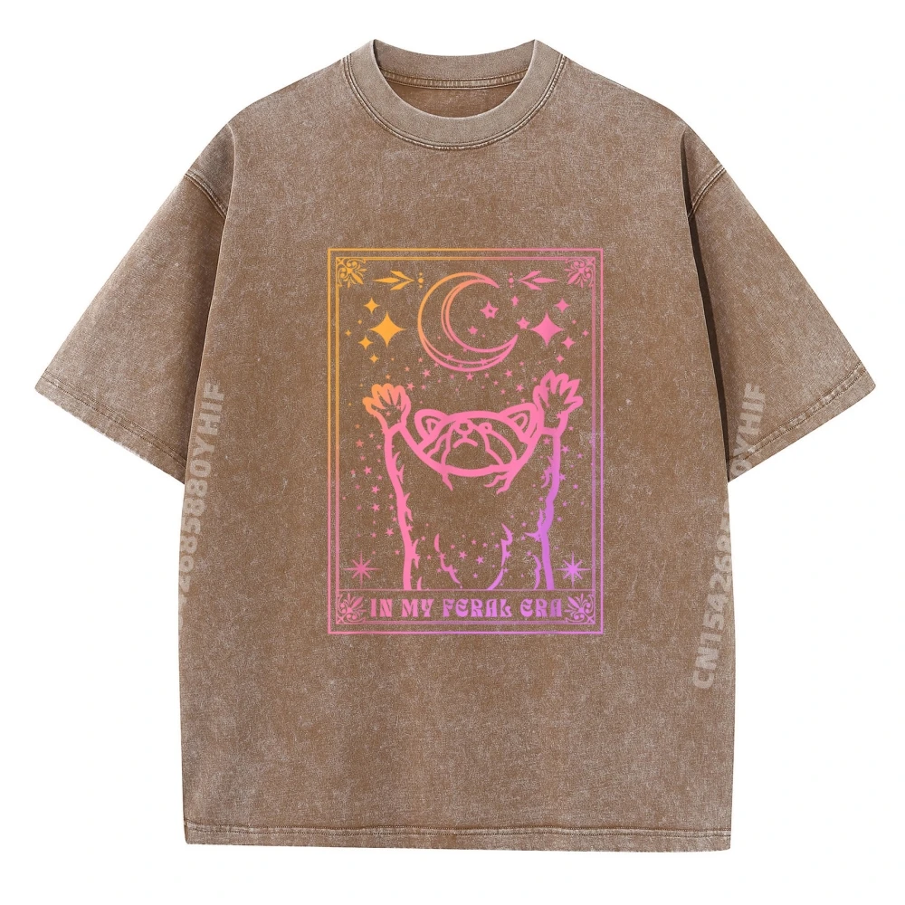 In My Feral Era Lover Gift T-Shirt Gift Idea 100% Cotton Christmas Tees Normal T-Shirt Retro washed Short Sleeve Newest O-Neck In My Feral Era Lover Raccoon_B19876 coffee