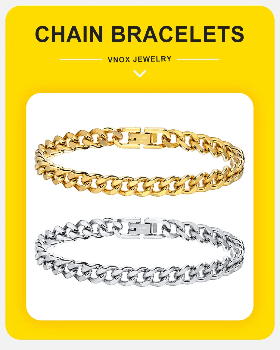 Vnox 7/9 mm kubanische Kettenarmbänder für Männer und Frauen, wasserdichtes Edelstahl-Gliederkettenarmband, 19/21 cm Länge, klassischer Schmuck – Detail 1