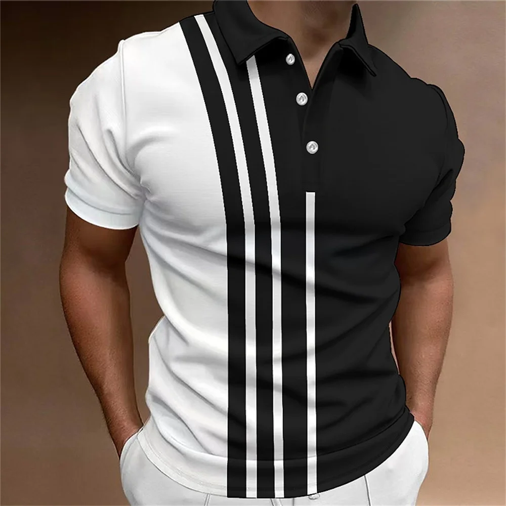 

Men'S Polo Shirt Stripe Plate Printing Summer Men'S Clothing Loose Oversized Sweatshirt Daily Casual Short Sleeve High Quality T