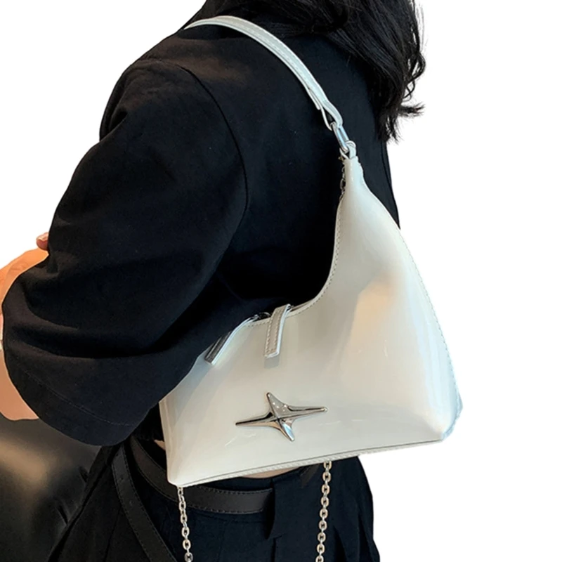 Stylish Moon Bags PU Shoulder Purse for Women Girls Chain Handbag Armpit Bags E74B