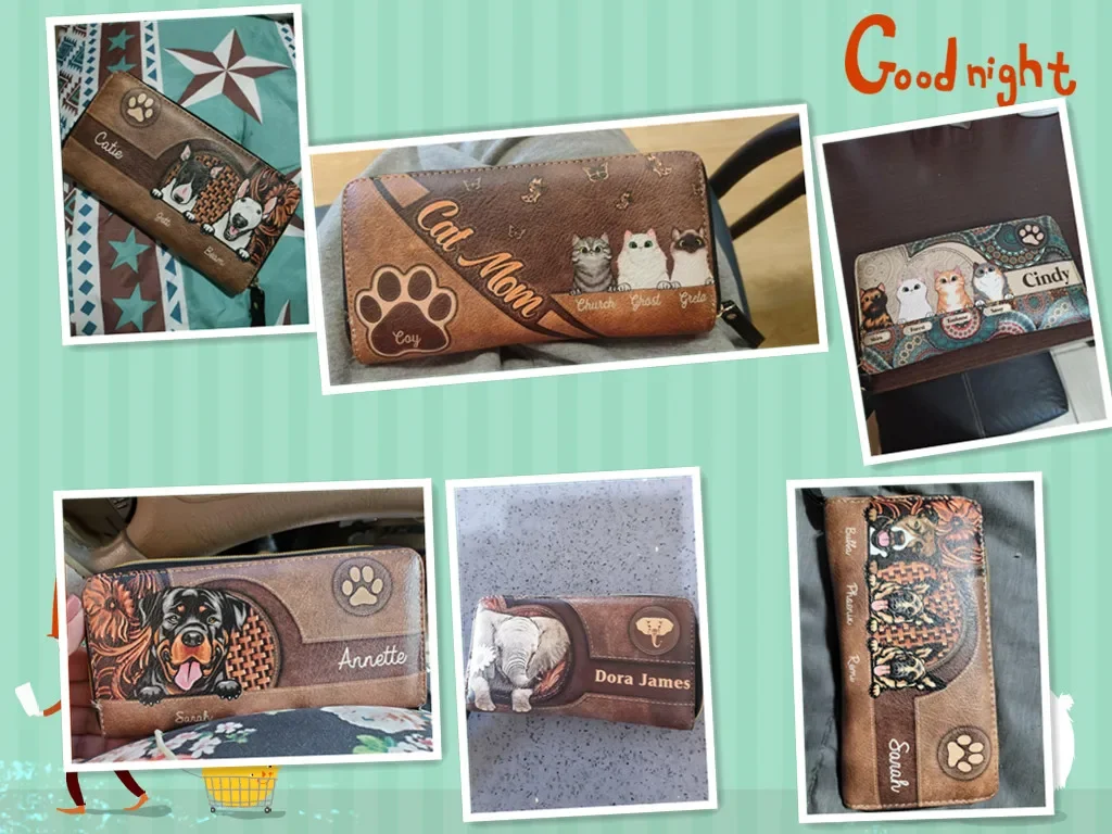 Christmas Dog Paw Print Clutch With Long Strap Customized Dog Breed Card Holders for Women Pu Leather Money Purse Multifunction
