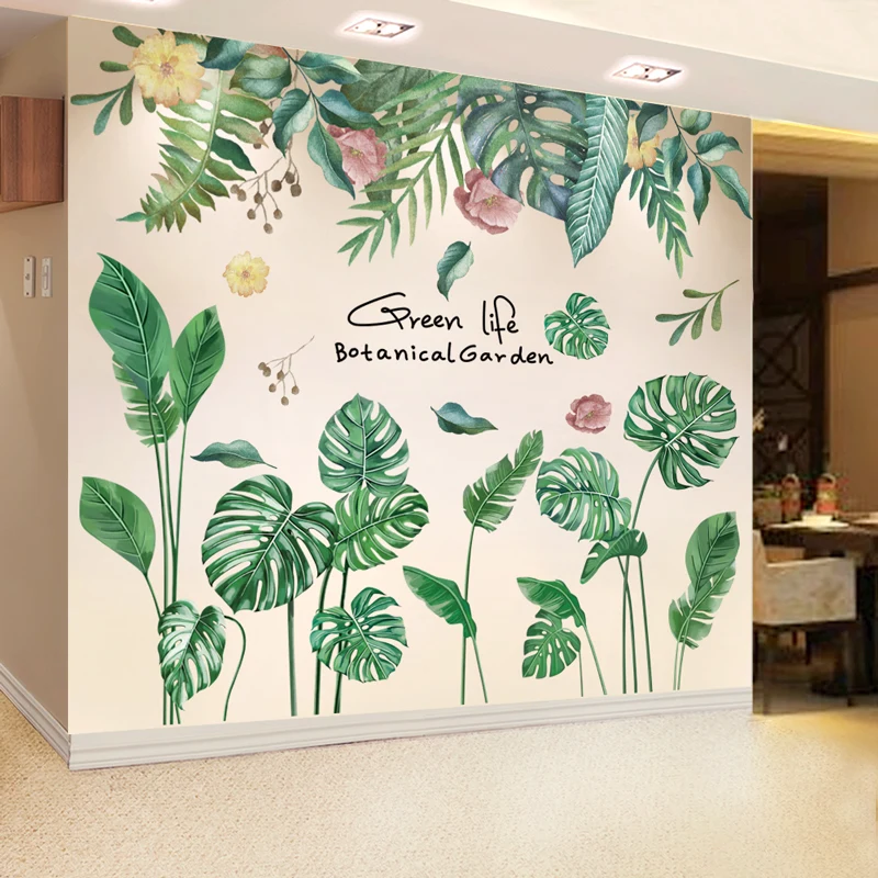 Green Plant Leaves Wall Stickers Vinyl DIY Tree Leaves Wall Decals for Living Room Bedroom
