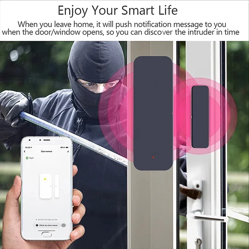 Door Window Sensor Tuya Zigbee Wifi Door Sensor Window Entry Sensor Security Burglar Magnetic Alarm Smart Life Work With Alexa Google Home