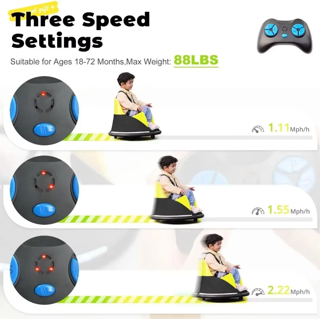 12V Bumper Car for Kids Toddler 1.5-6 Years with Remote Control Bluetooth Music 3 Speeds License Plate Electric Ride