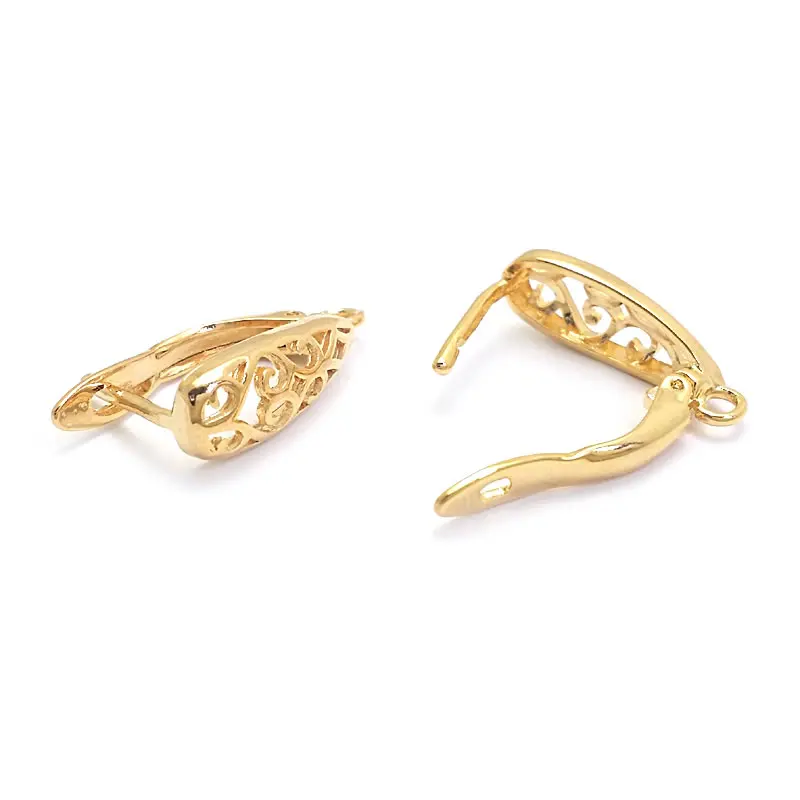 6PCS 17MM 18K Gold Color Brass with Curly Pattern Drop Shape Stud