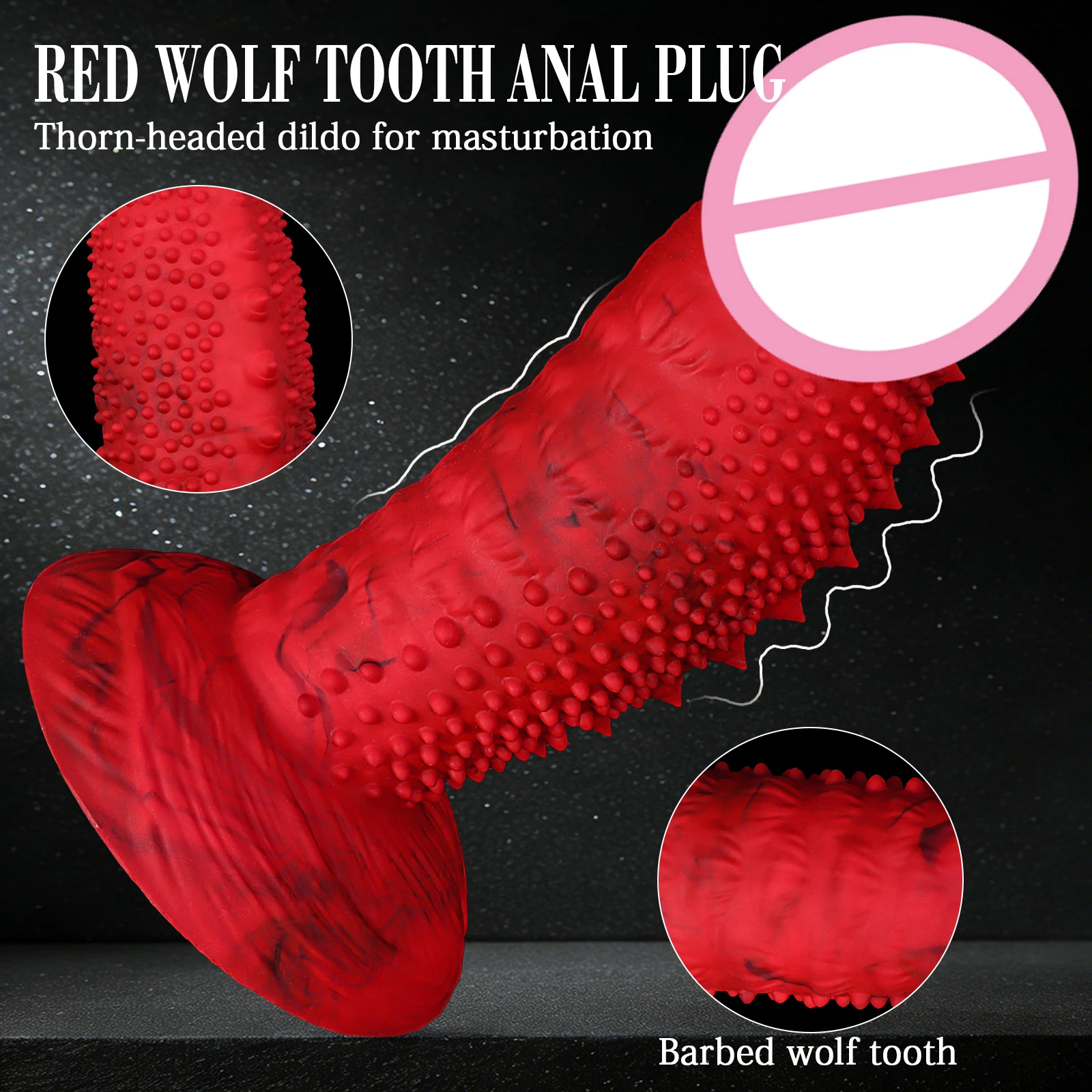 Dildo in silicone rosso con punte e ventosa gioco anale_voghion.com