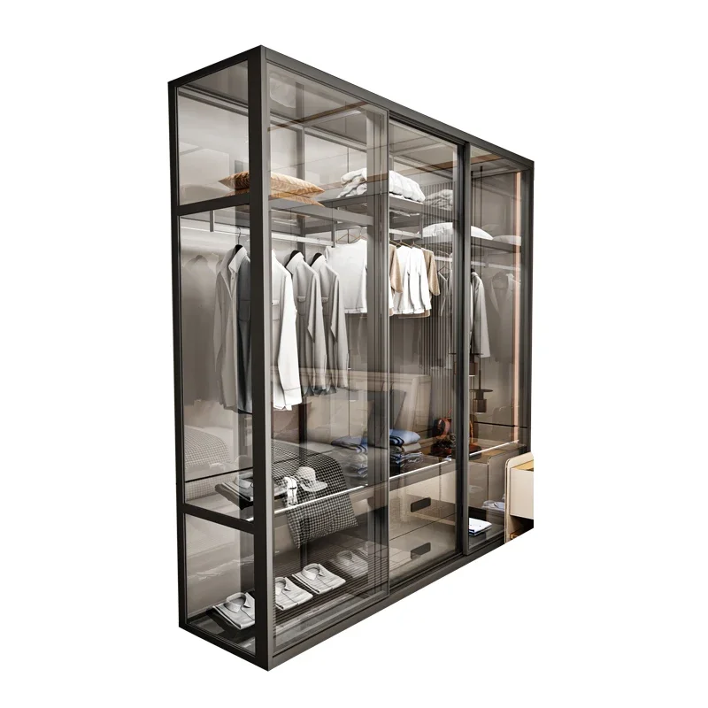 

Light luxury door bedroom, sliding door, cloakroom, casement tempered glass wardrobe, aluminum alloy