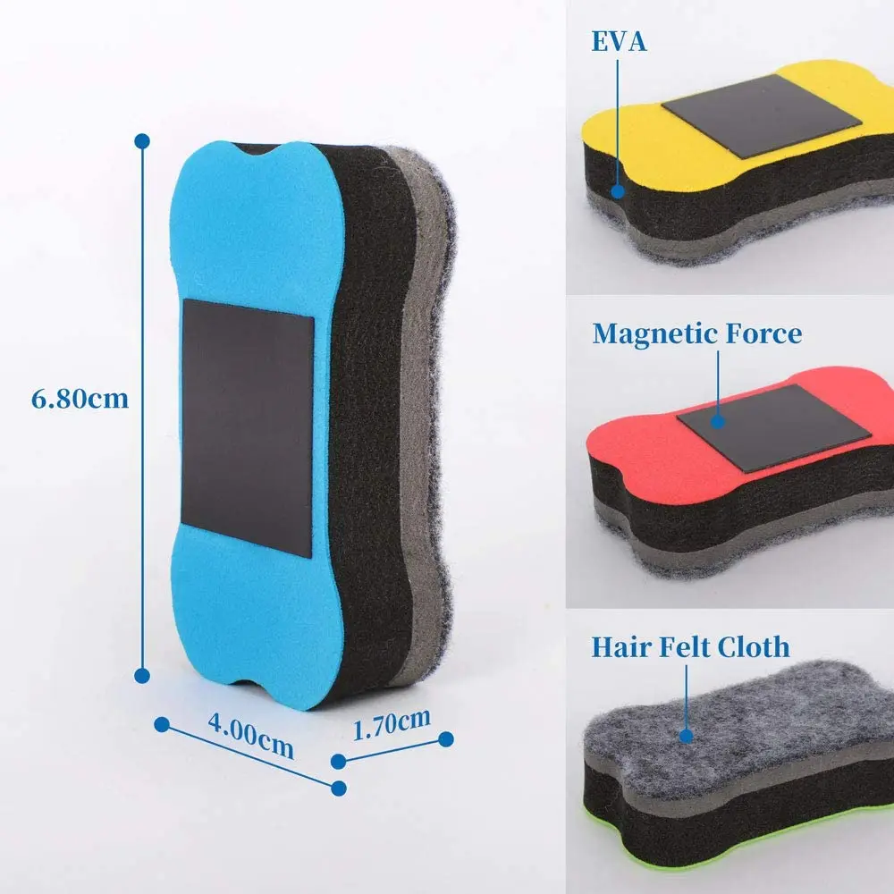 Magnetic Dry Erasers for Dry Erase Pens and Markers. Ideal for Kids, Home, School and Office