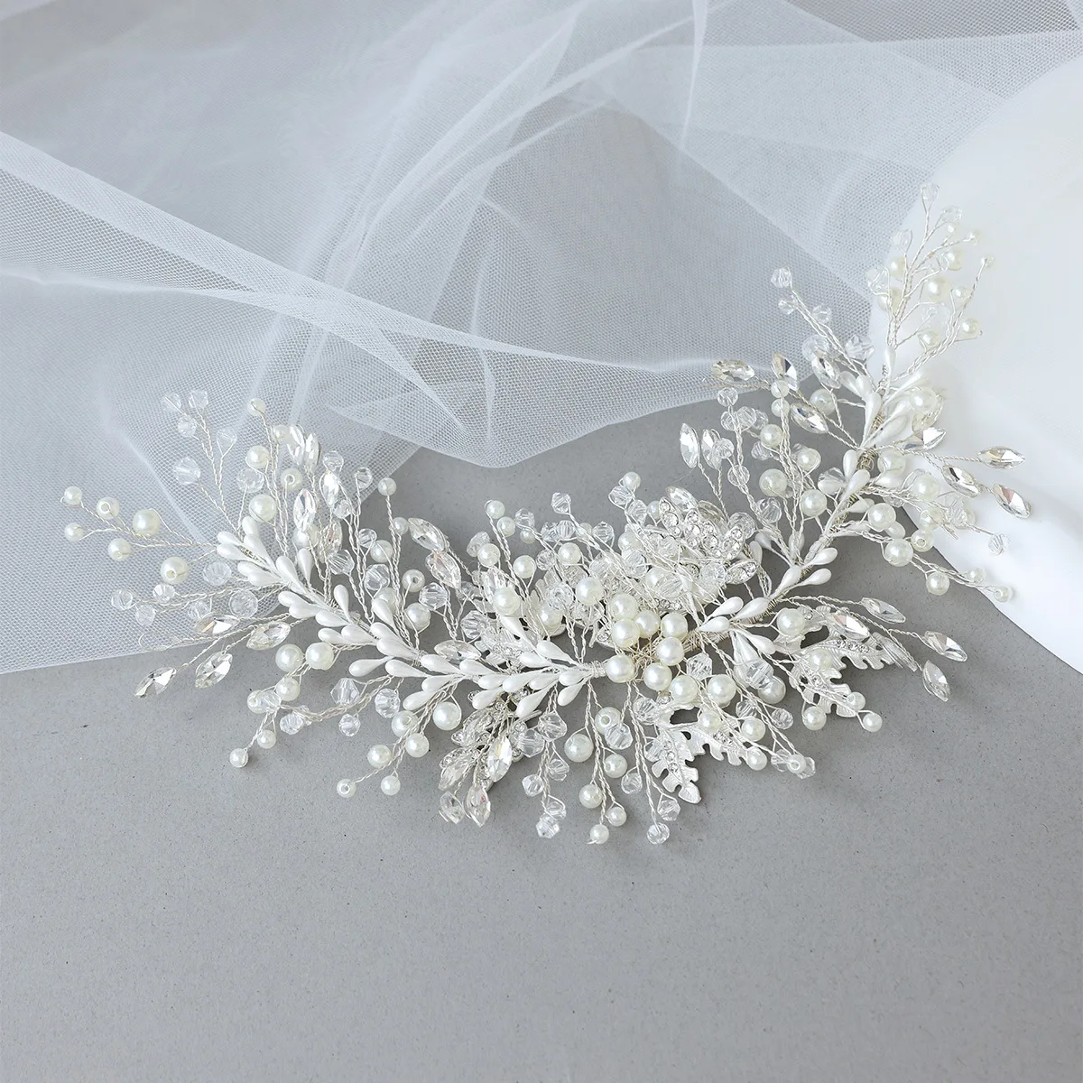 SLBRIDAL 핸드메이드 트렌디 크리스탈 라인스톤 진주 브라이덜 헤어밴드 웨딩 헤어 악세사리 여성 들러리 헤어밴드 쥬얼리